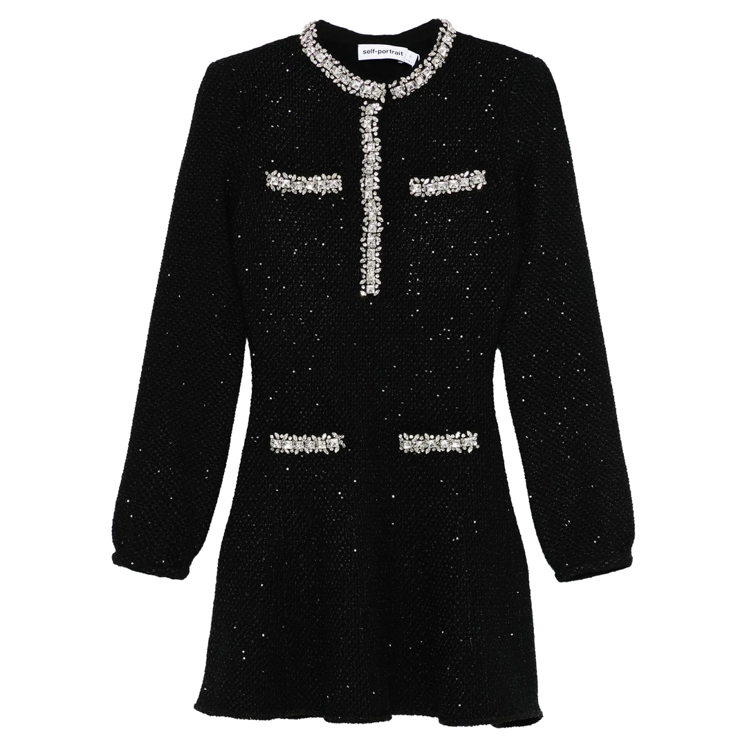 Black Sequin Knit Mini Dress