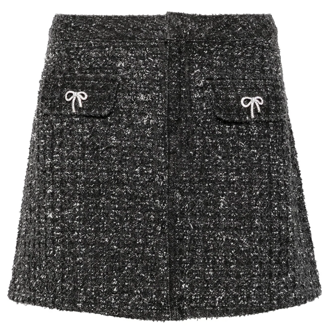 Black Textured Denim Mini Skirt