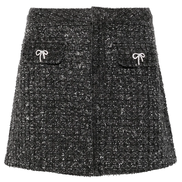 Black Textured Denim Mini Skirt