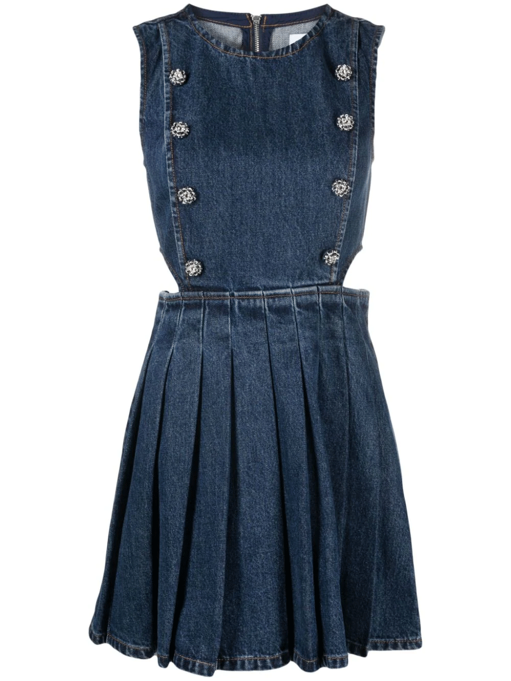 Self-Portrait-Blue-Denim-Cut-Out-Mini-Dress-Blue-1