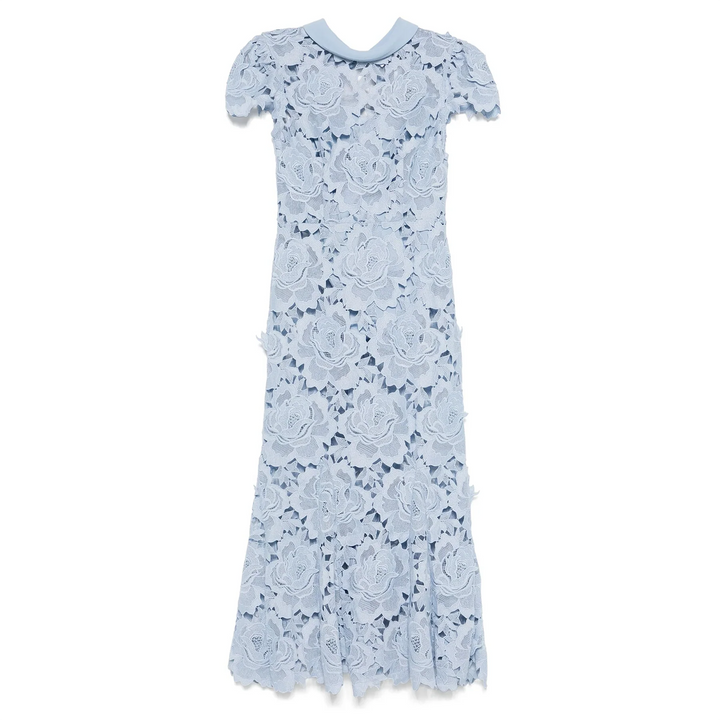 Blue Flower Lace Contrast Collar Dress