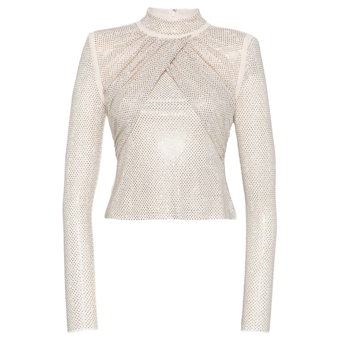 Champagne Rhinestone Mesh Top