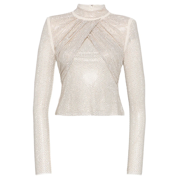 Champagne Rhinestone Mesh Top
