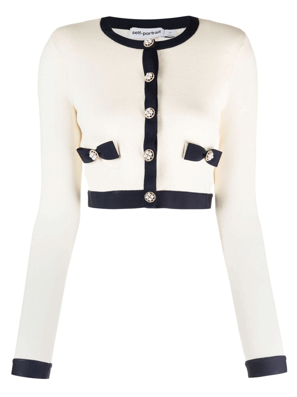 Self-Portrait-Cream-Knit-Bow-Cardigan-White-1