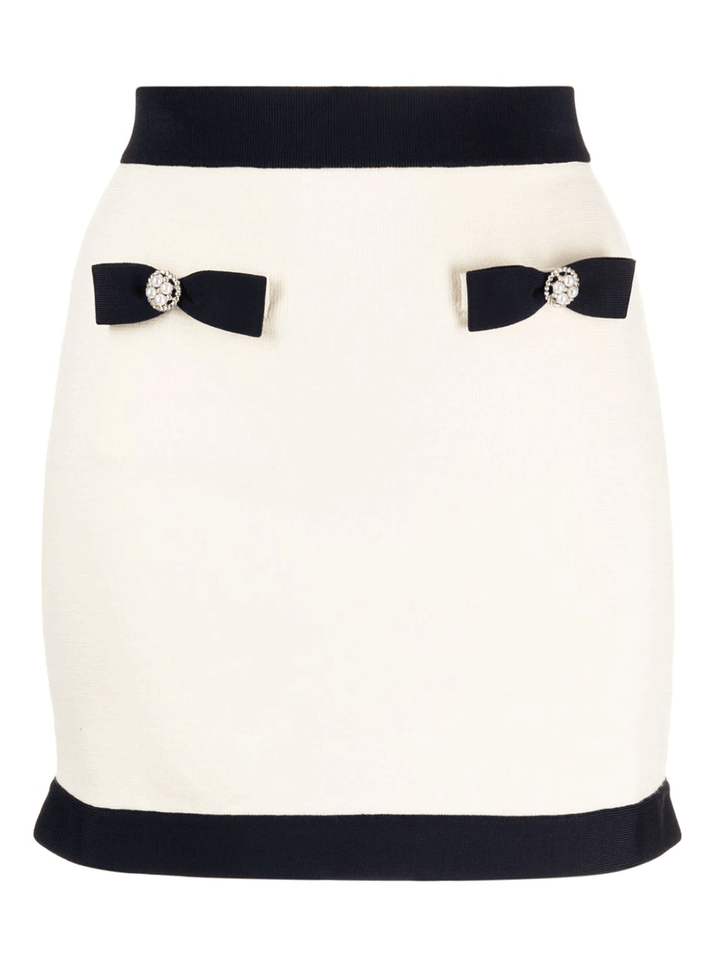 Self-Portrait-Cream-Knit-Bow-Mini-Skirt-White-1