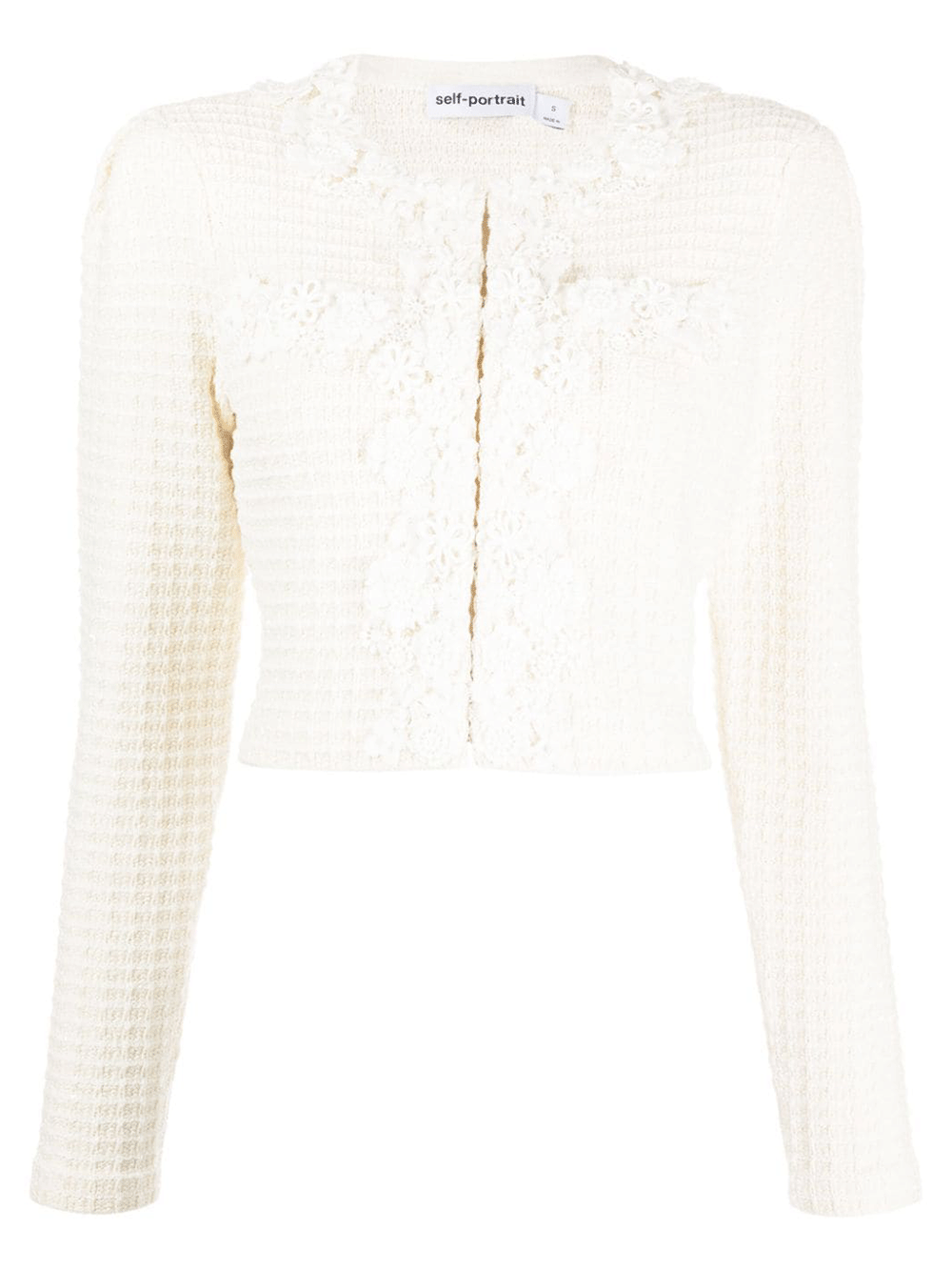 Self-Portrait-Cream-Knit-Floral-Trim-Cardigan-White-1