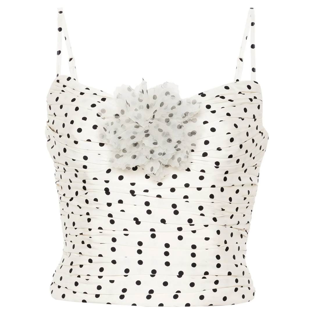 Cream Polka Dot Satin Top