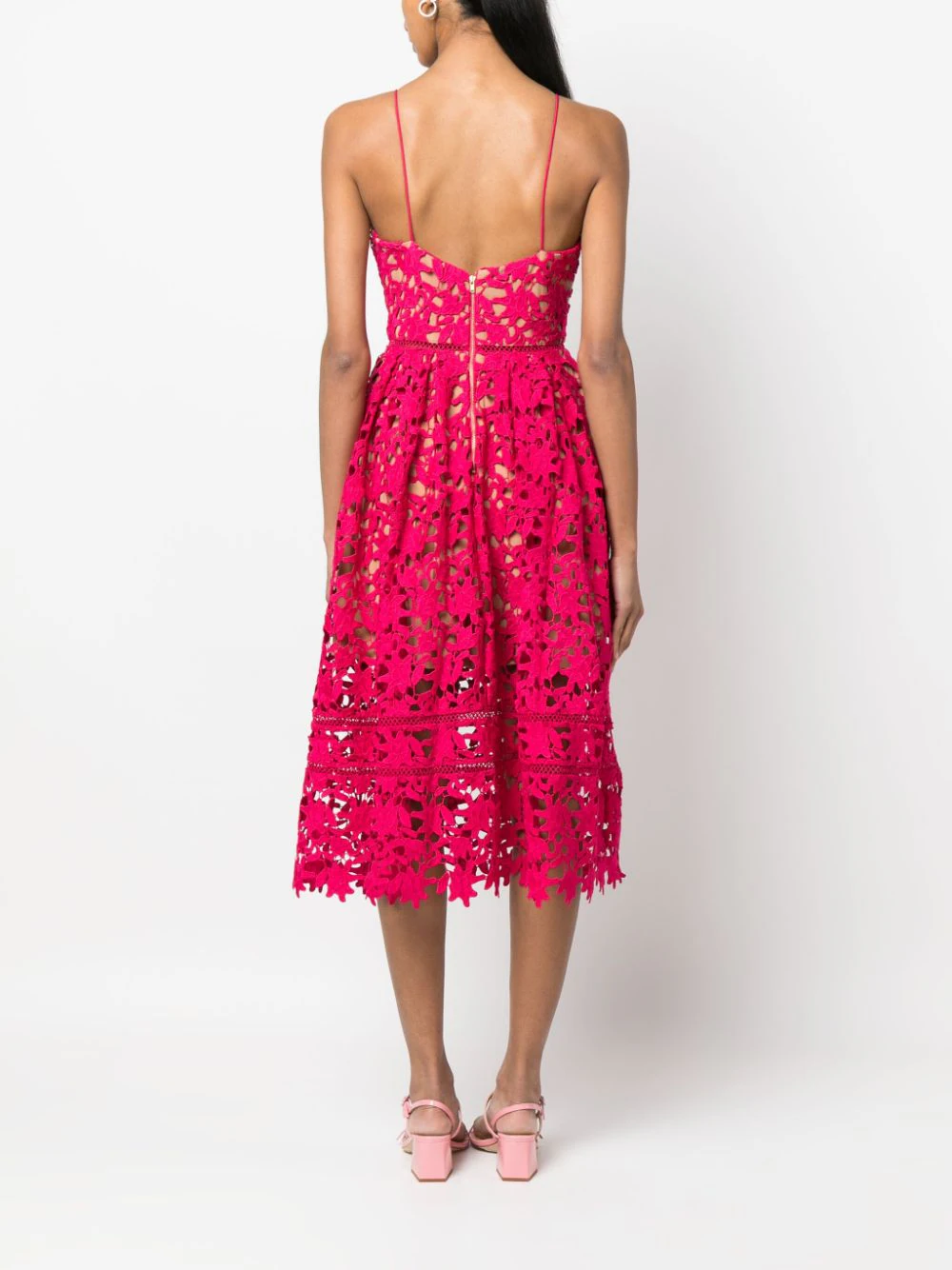 Self Portrait Magenta Azaelea Midi Dress Pink 4