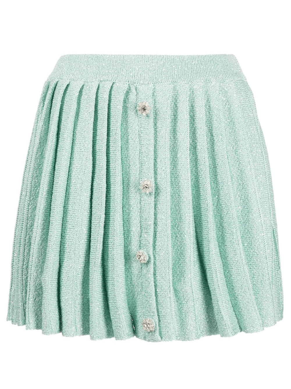 Self-Portrait-Mint-Sequin-Pleated-Knit-Skirt-Blue-1