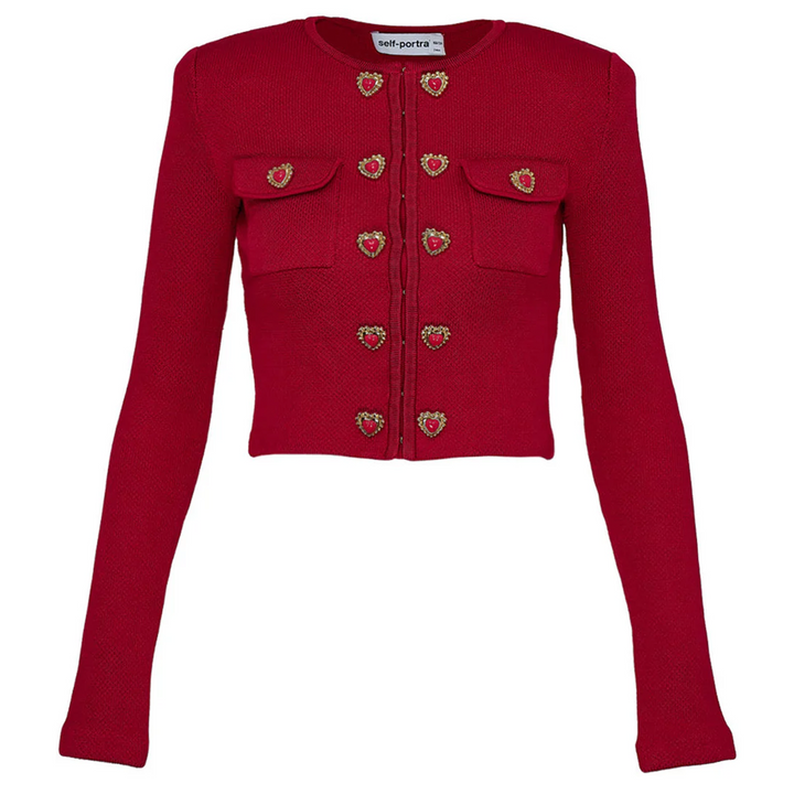 Red Knit Heart Buttoned Cardigan