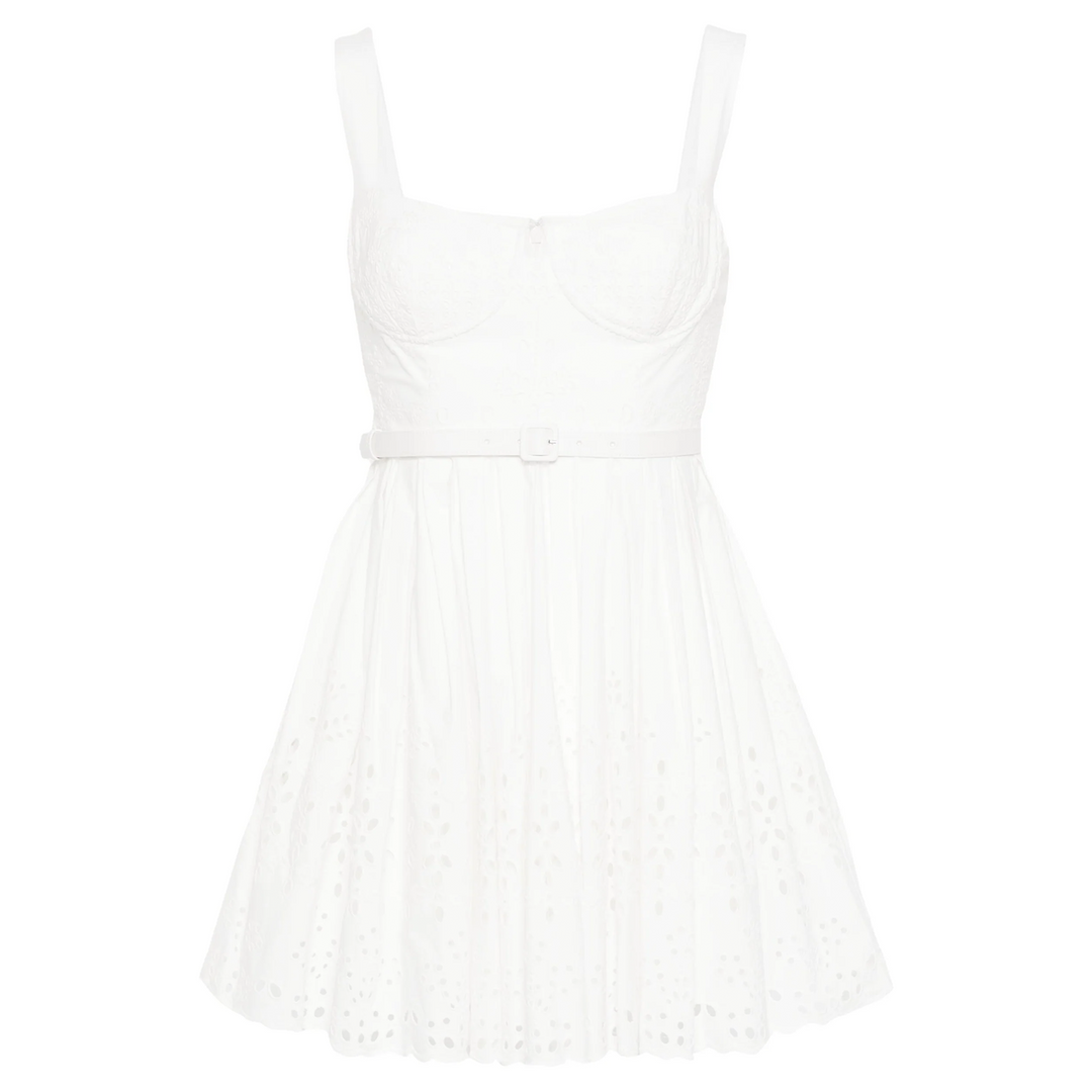 White Cotton Broderie Midi Dress