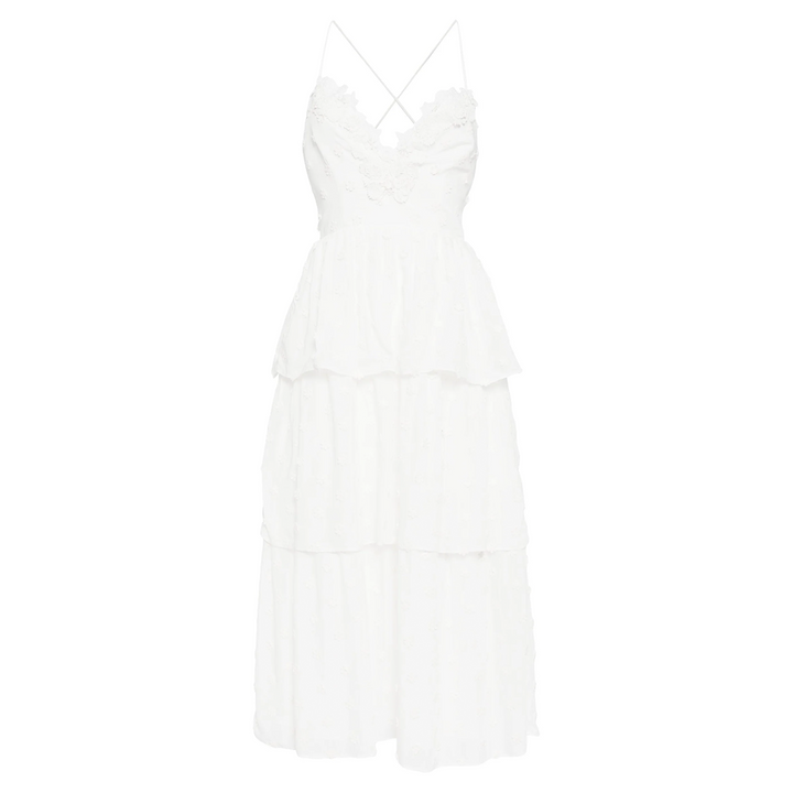White Cotton Tie Back Midi Dress