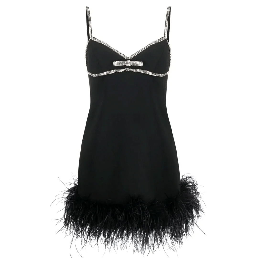 Black Crepe Feather Mini Dress