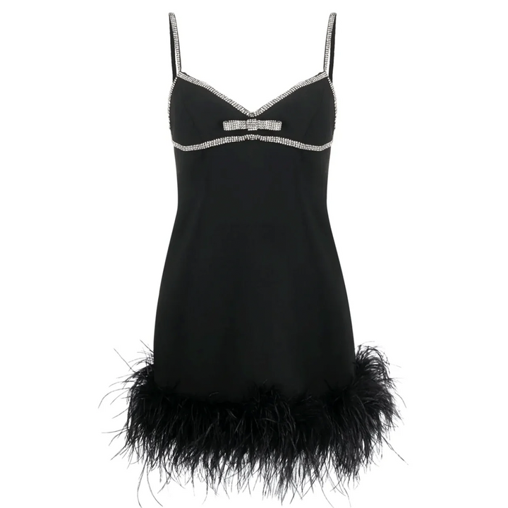 Black Crepe Feather Mini Dress