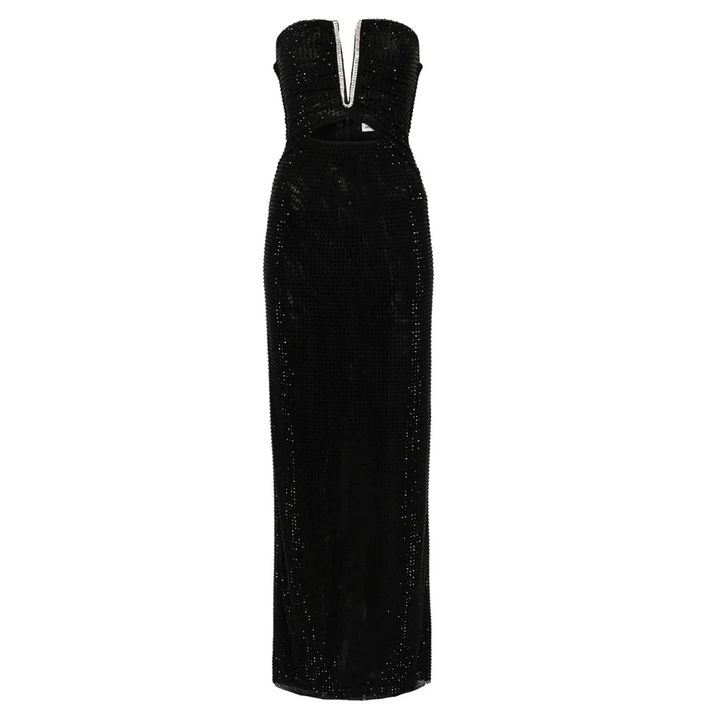 Black Jersey Rhinestone Maxi Dress