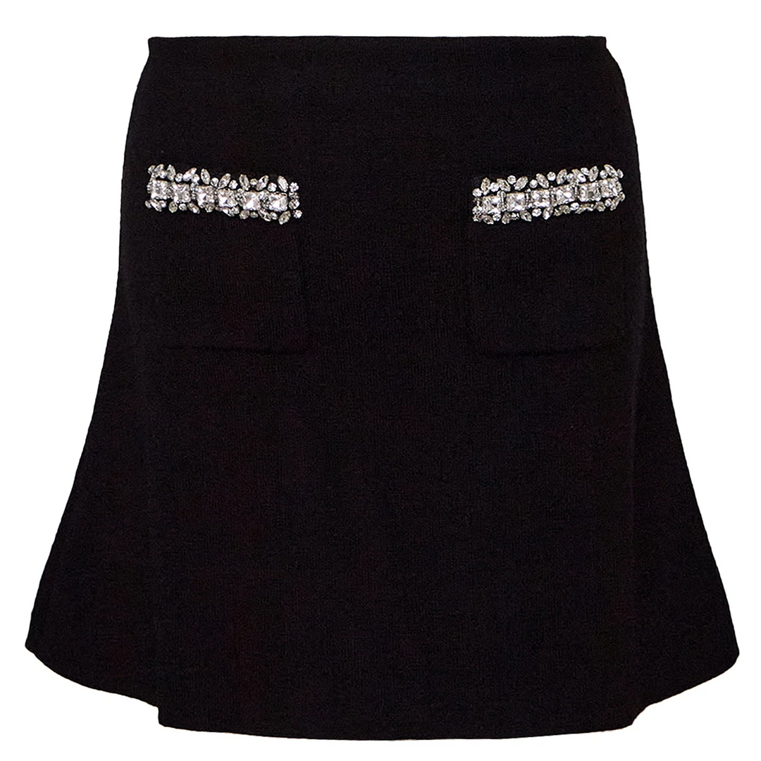 Black Knit Embellished Mini Skirt