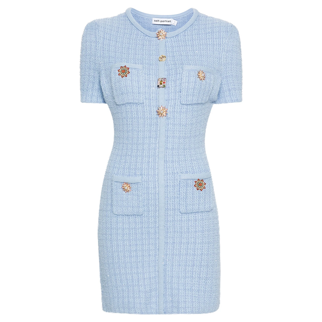 Blue Jewel Button Knit Mini Dress