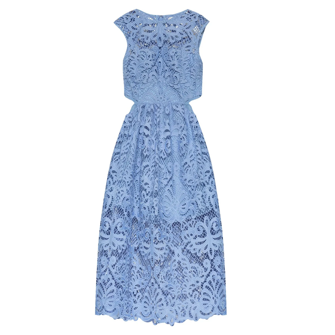 Blue Lace Cut Out Midi Dress