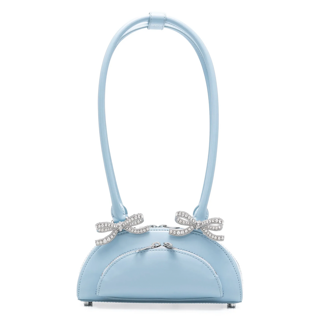 Blue Leather Curved Mini Shoulder Bag