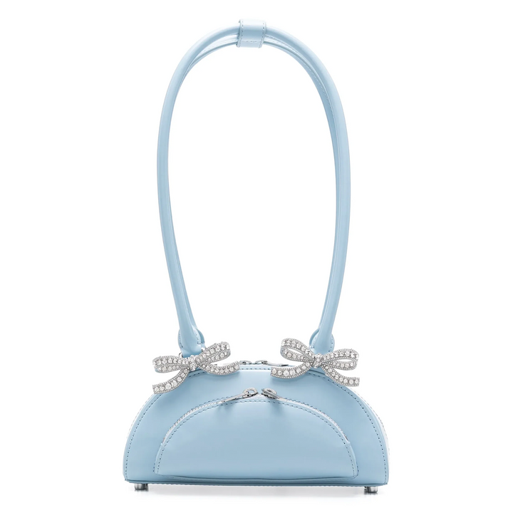 Blue Leather Curved Mini Shoulder Bag