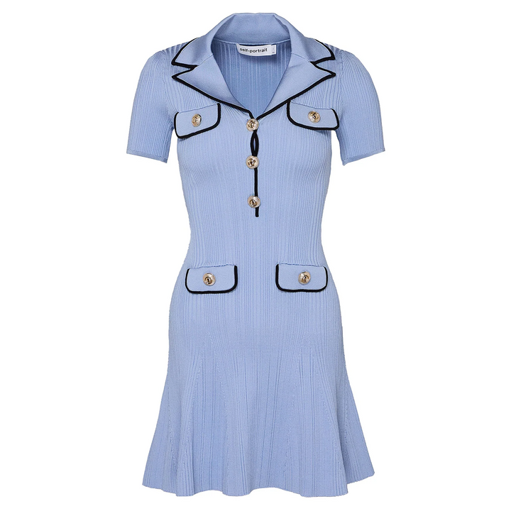 Blue Viscose Rib Knit Mini Dress