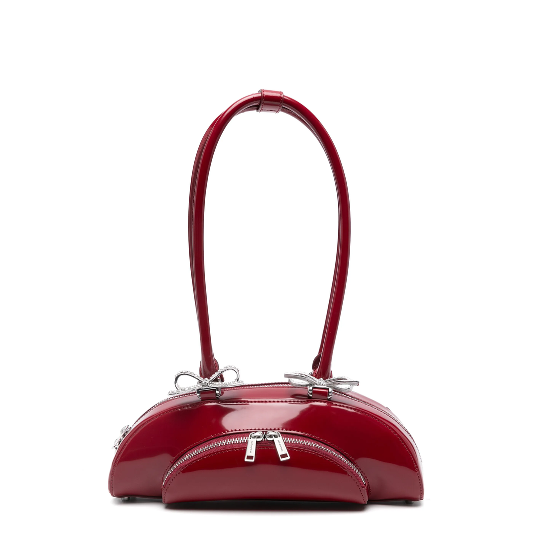 Burgundy Leather Curved Shoulder Bag