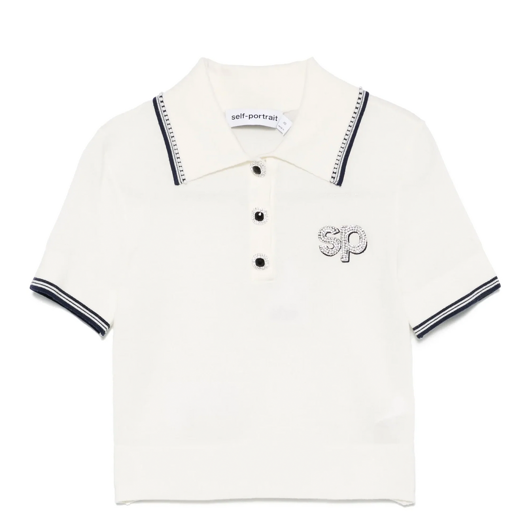 Cream Knit Sp Polo Top