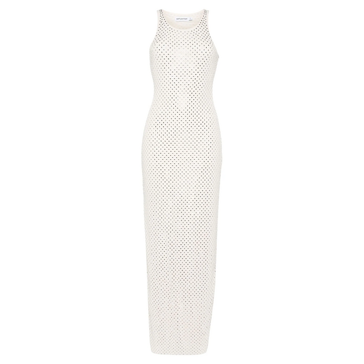 Cream Mesh Rhinestone Maxi Dress