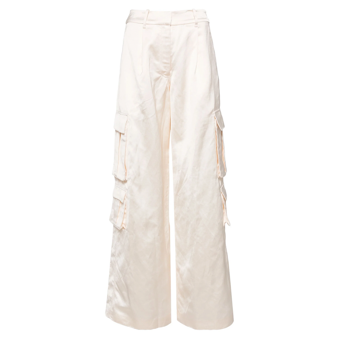 Cream Satin Cargo Trousers