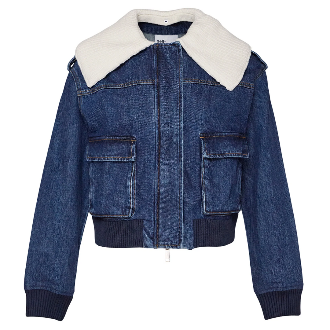 Denim Knit Collar Jacket