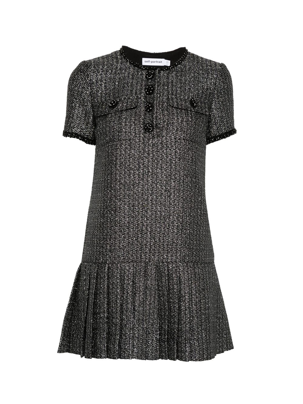 Self-Portrait_Metallic_Boucle_Mini_Dress-Black