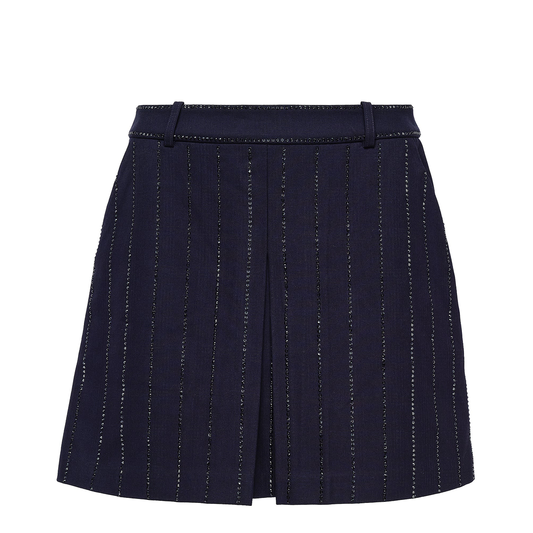 Navy Rhinestone Pinstripe Mini Skirt