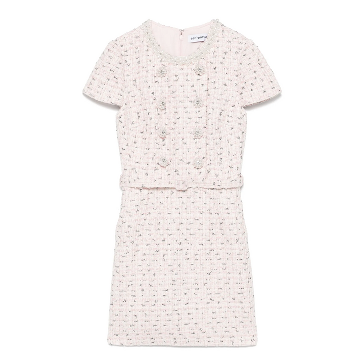 Pink Boucle Pearl Mini Dress