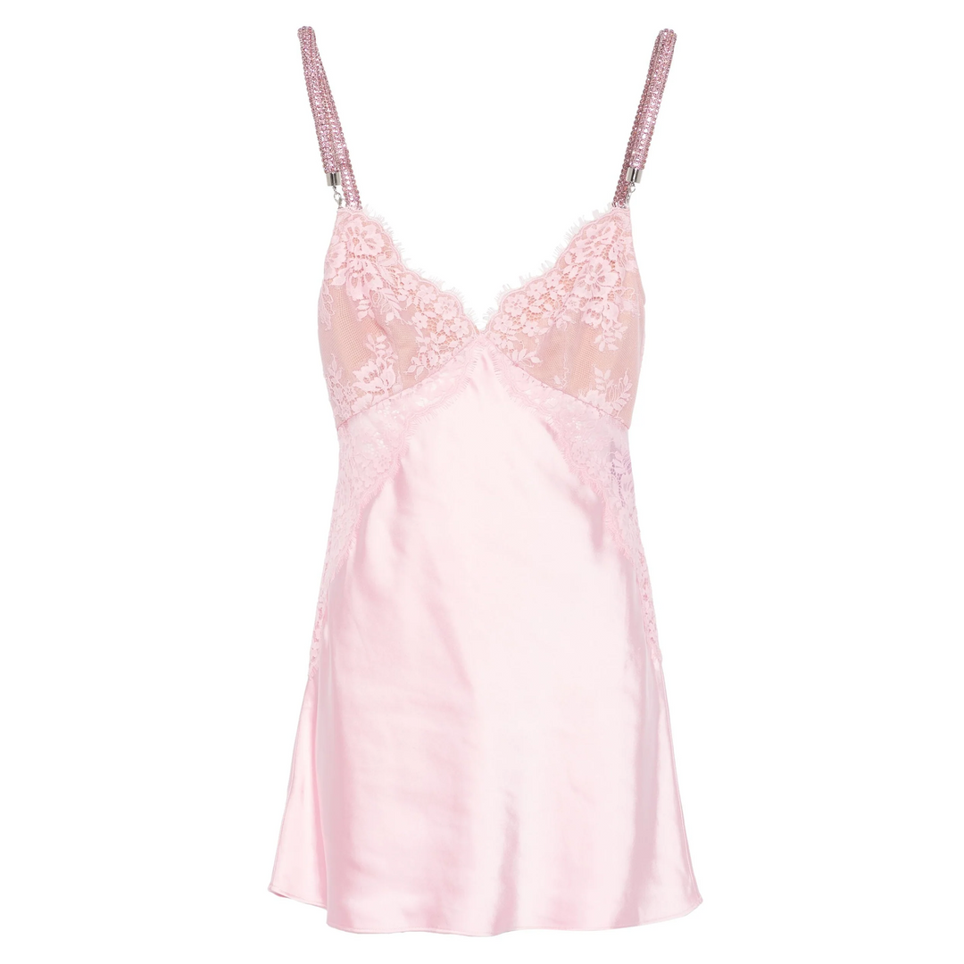 Pink Lace Satin Mini Dress
