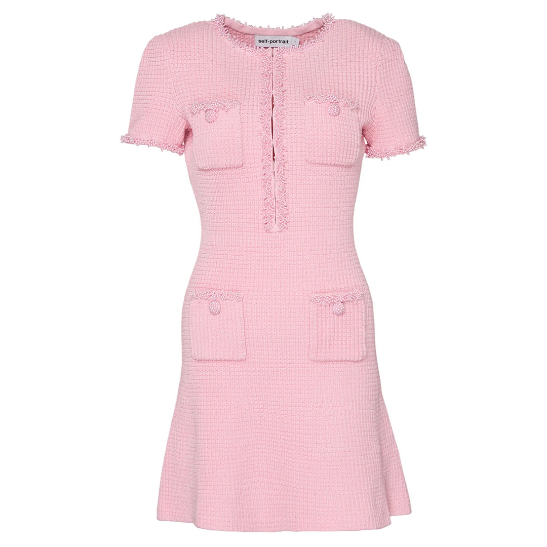 Pink Textured Knit Mini Dress