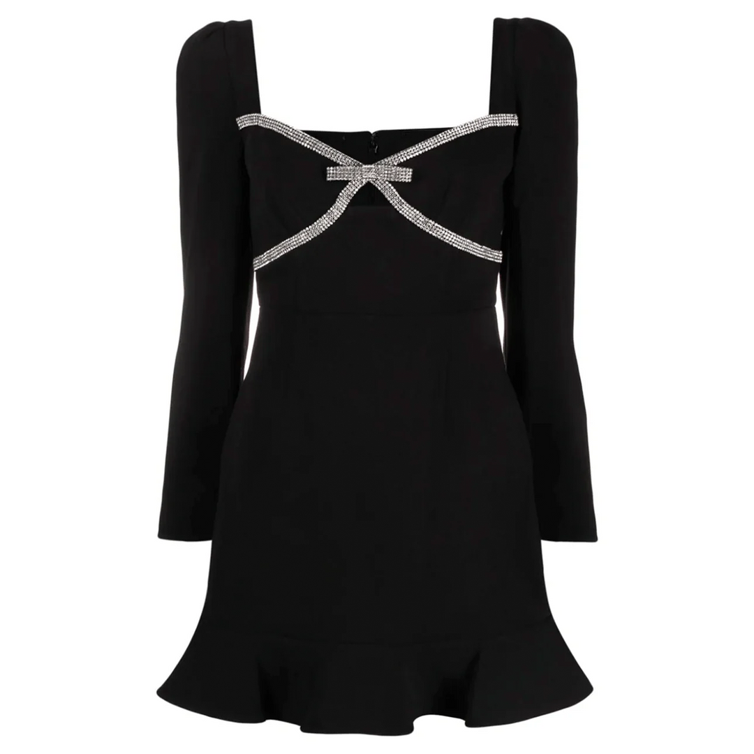 Black Diamante Bow Mini Dress