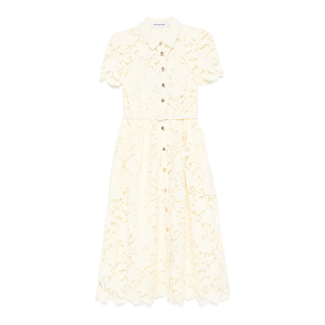 Yellow Lace Collared Midi Dres