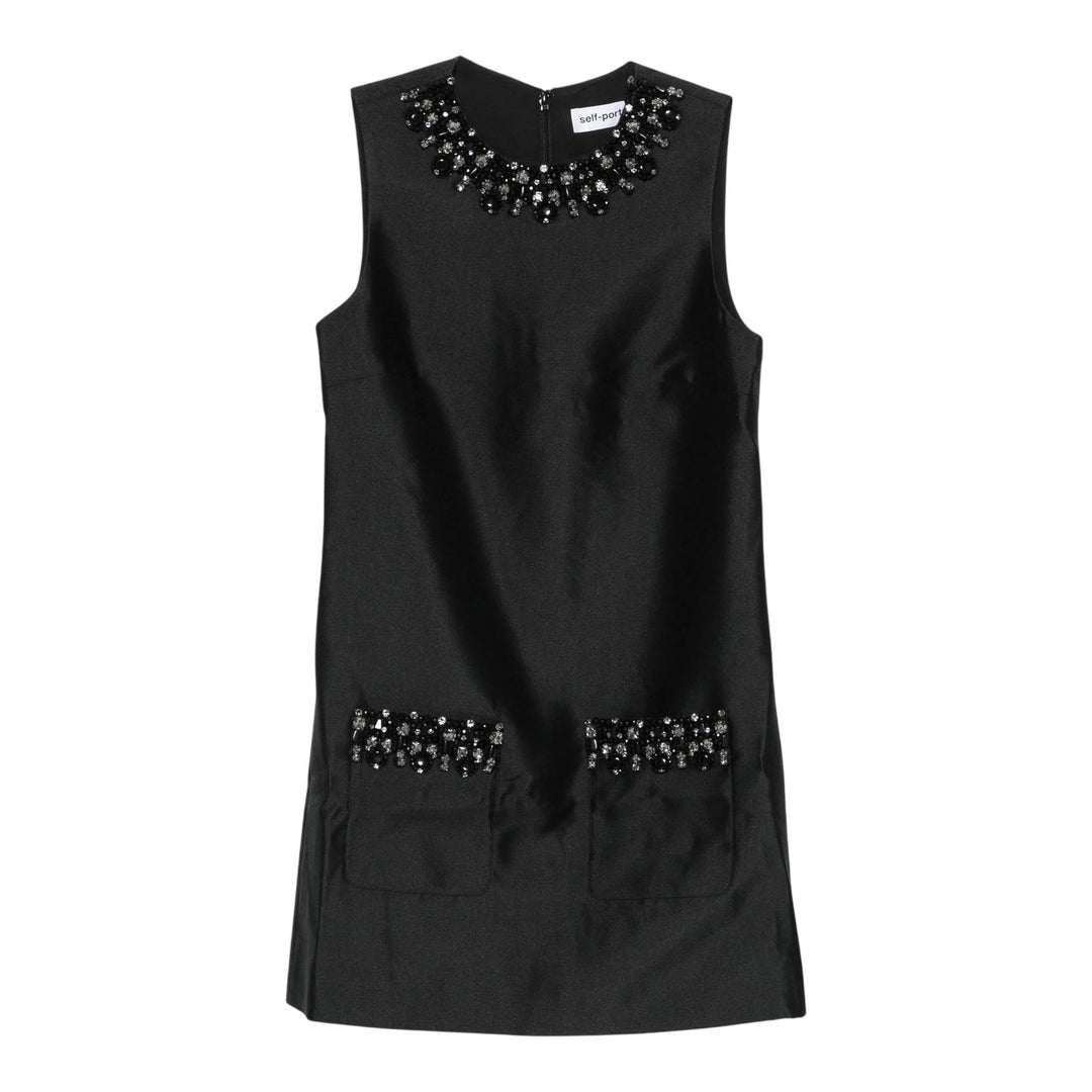 Club21 - Self-Portrait - Black Taffeta Embellished Trim Mini Dress - WOVEN DRESSES - Black