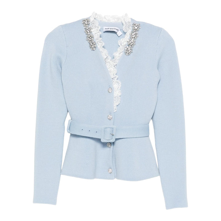 Club21 - Self-Portrait - Blue Crystal Trim Cardigan - CARDIGANS - Light Blue