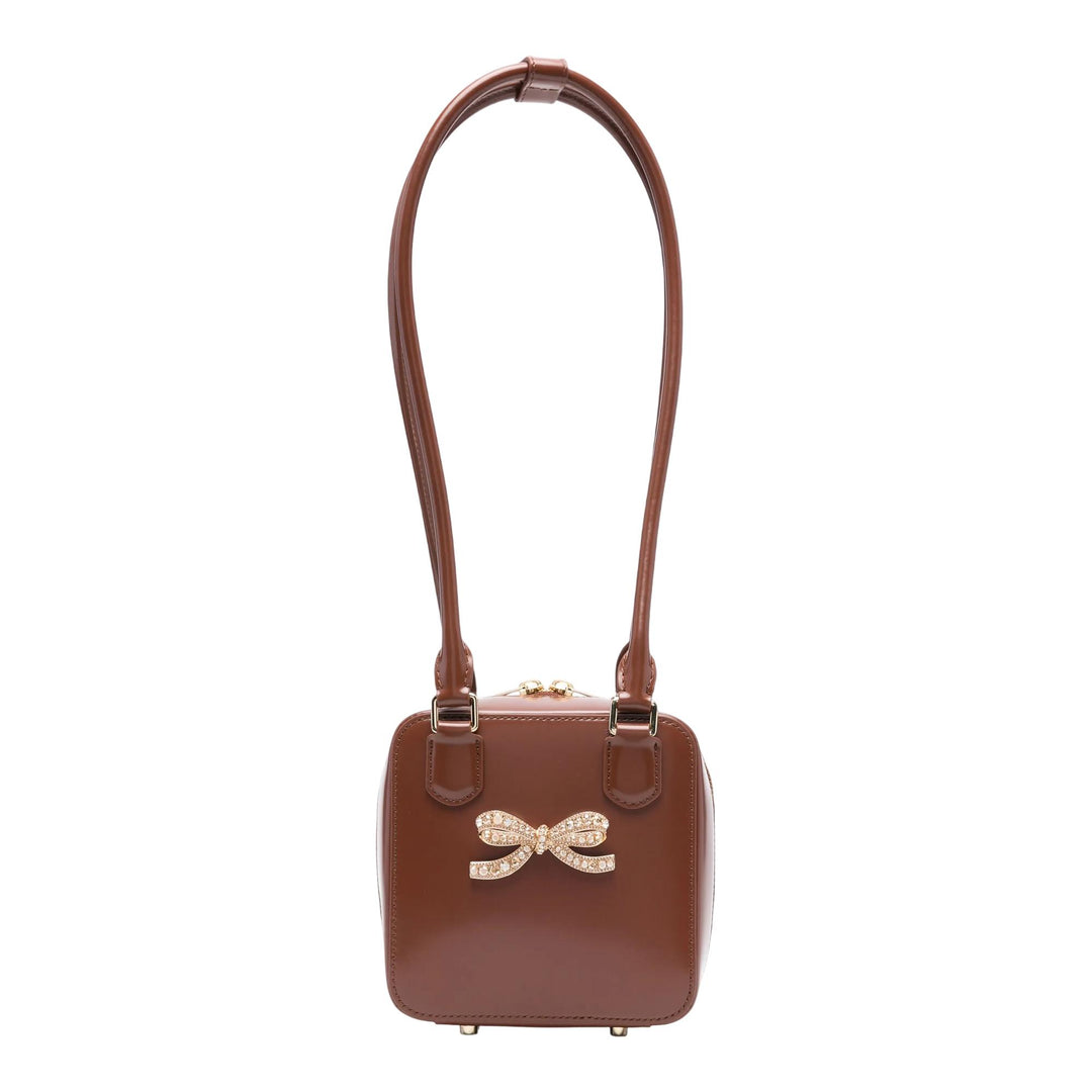 Club21 - Self-Portrait - Brown Leather Square Shoulder Bag - SHOULDER BAGS - Brown