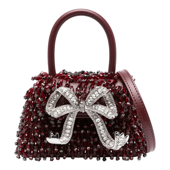 Club21 - Self-Portrait - Burgundy Embellished Micro Bow Bag - HANDBAGS - Burgundy