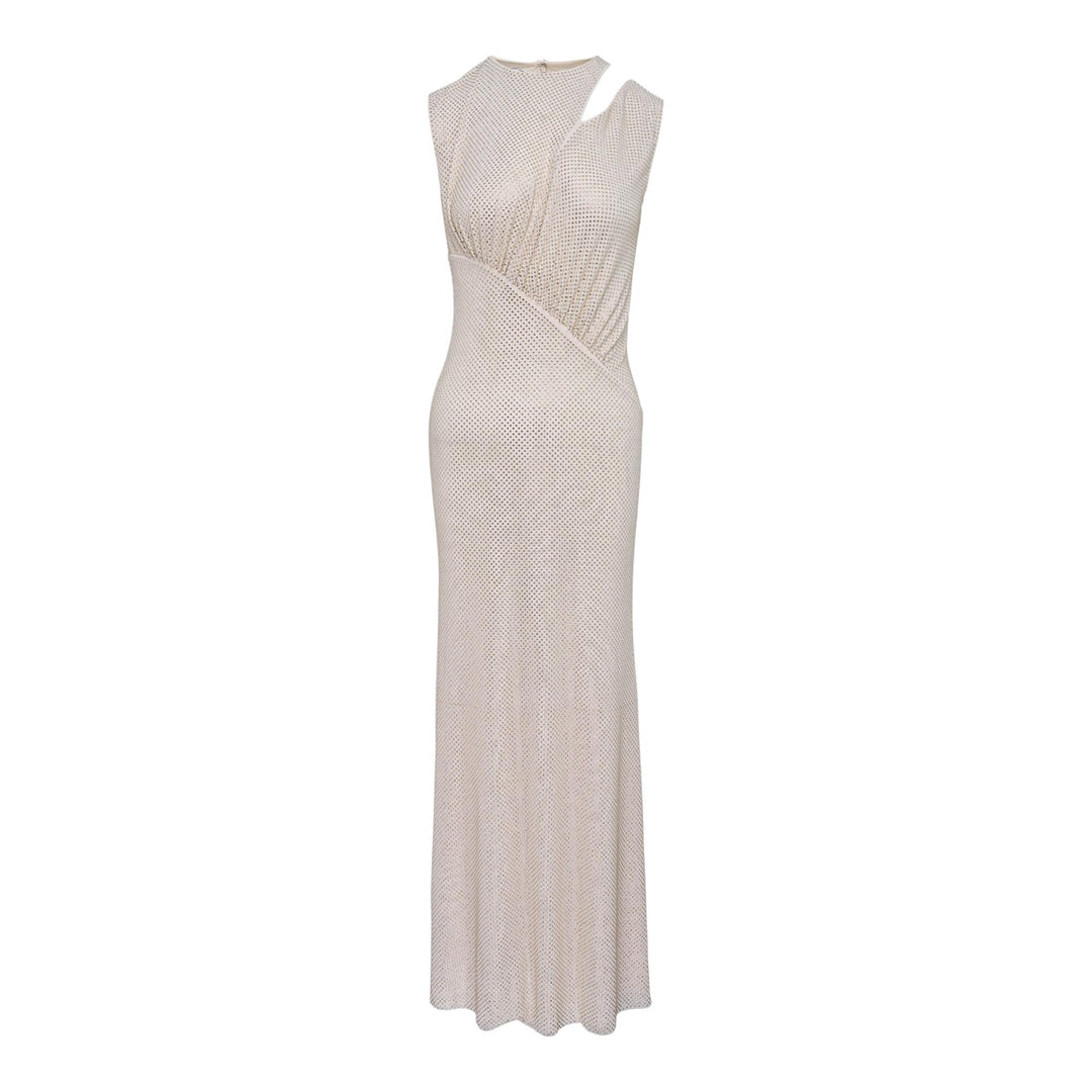 Club21 - Self-Portrait - Champagne Rhinestone Cut Out Midi Dress - WOVEN DRESSES - Beige