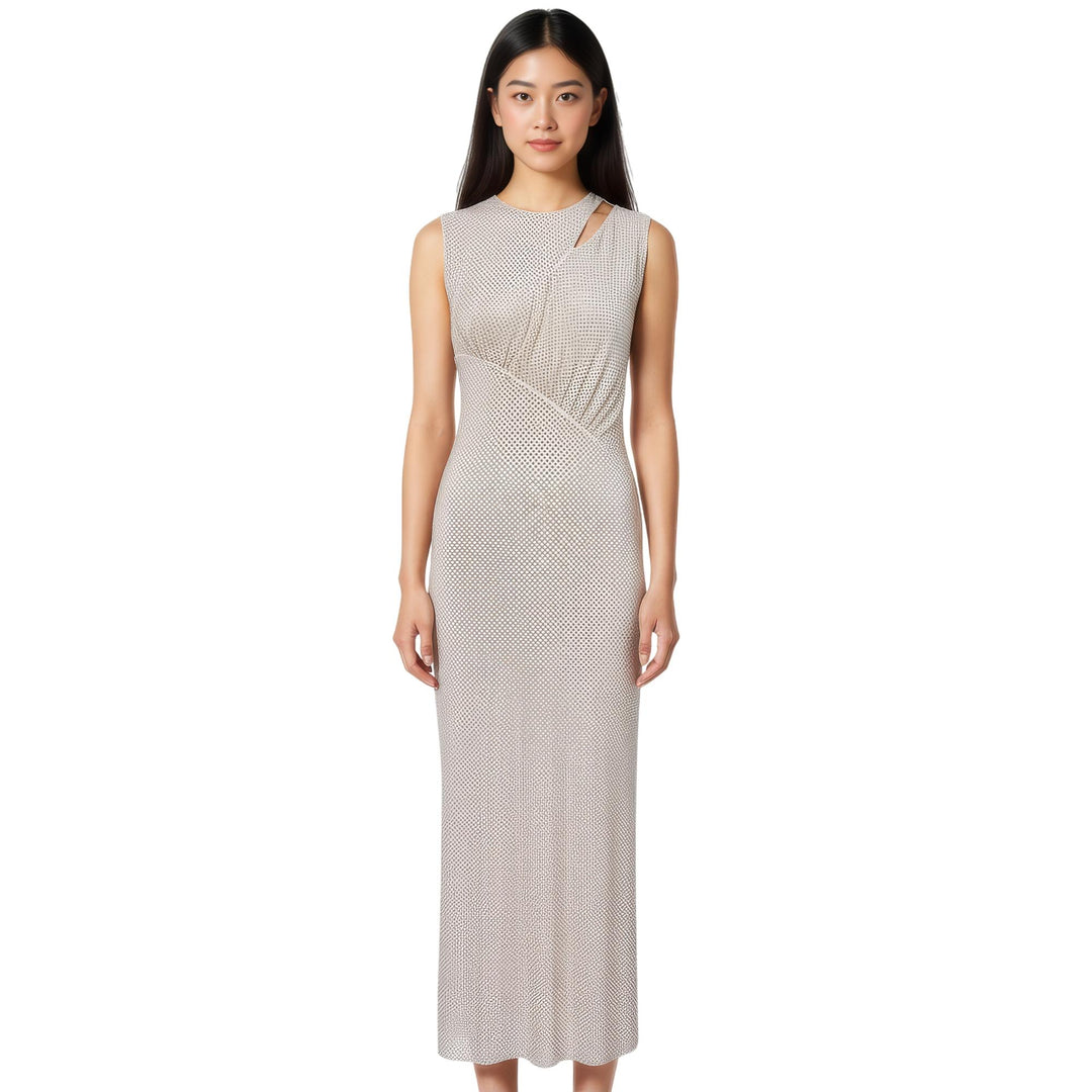 Club21 - Self-Portrait - Champagne Rhinestone Cut Out Midi Dress - WOVEN DRESSES - Beige