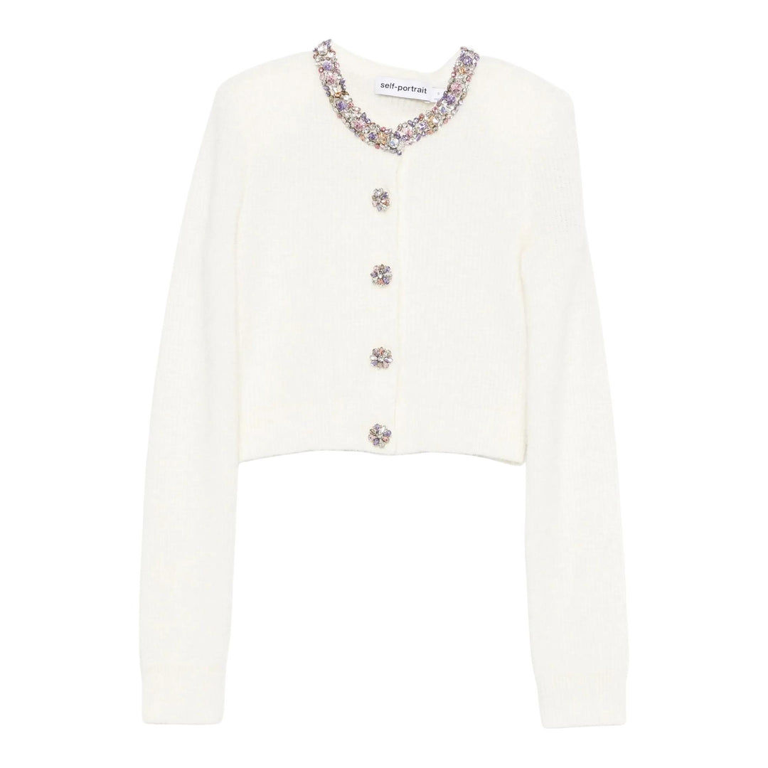 Club21 - Self-Portrait - Cream Embellished Trim Cardigan - CARDIGANS - Off-White
