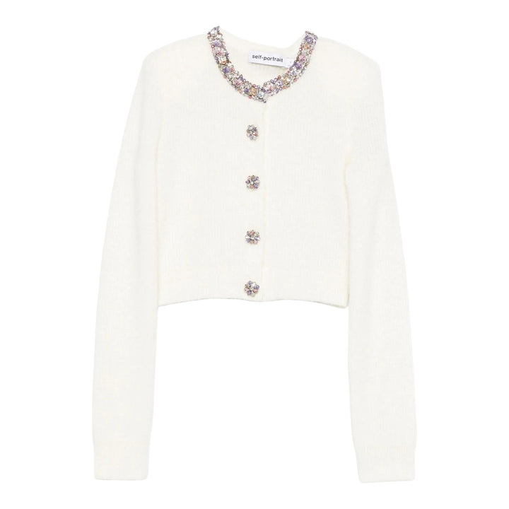 Club21 - Self-Portrait - Cream Embellished Trim Cardigan - CARDIGANS - Off-White
