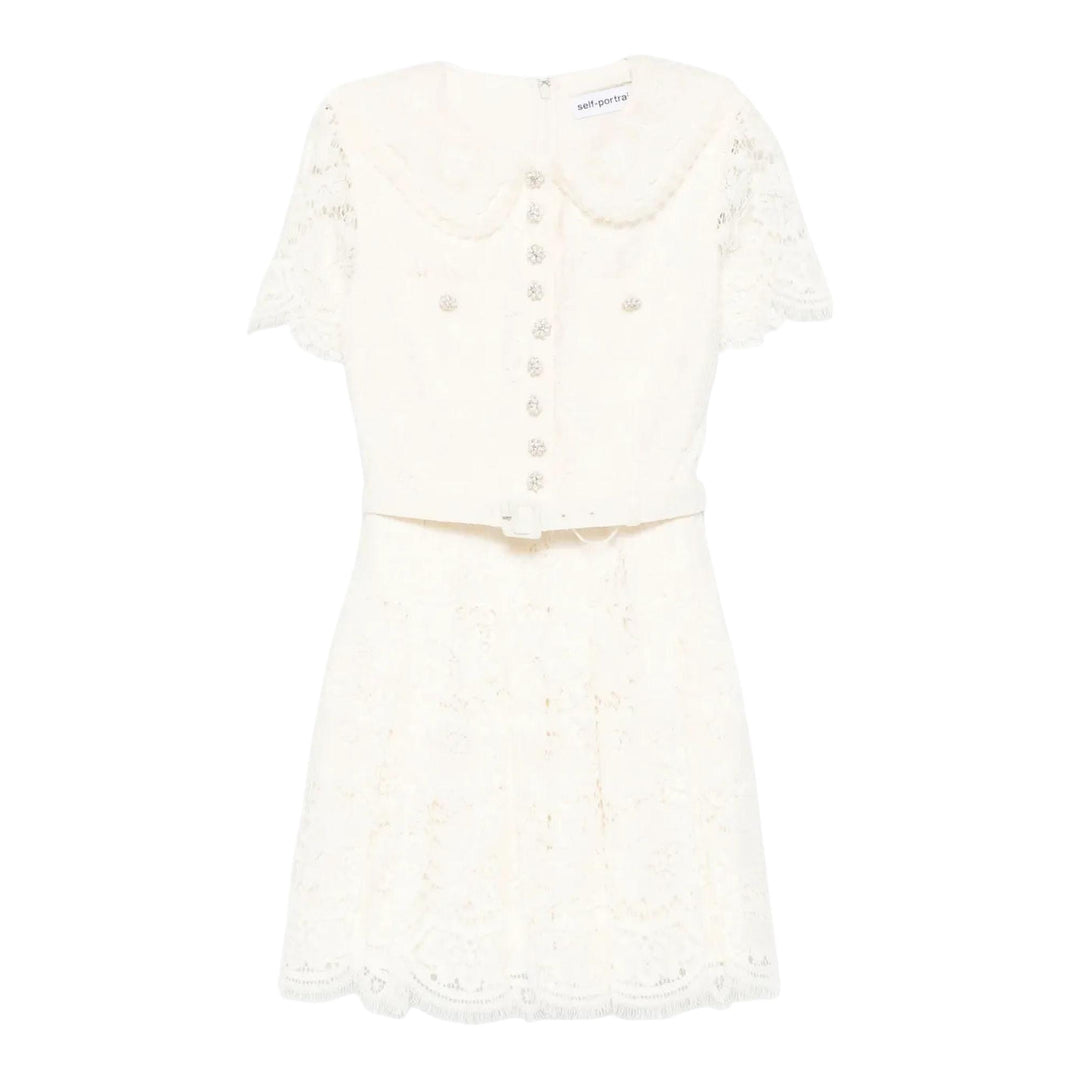 Club21 - Self-Portrait - Cream Floral Lace Mini Dress - DRESSES - Off-White