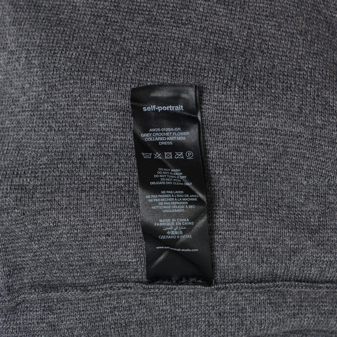 Club21 - Self-Portrait - Grey Crochet Flower Collared Dress - KNIT DRESSES - Grey