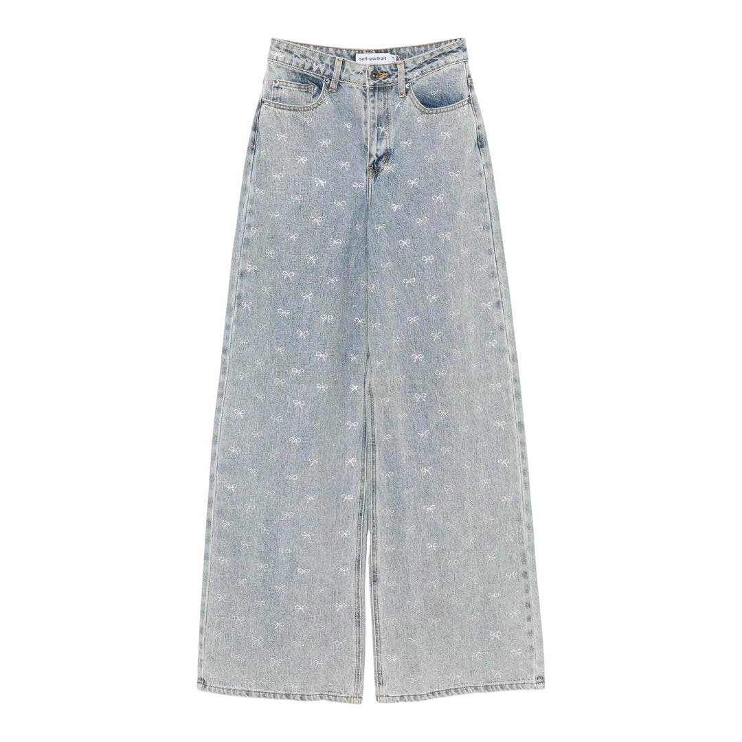Club21 - Self-Portrait - Light Blue Diamante Bow Jeans - JEANS - Light Blue