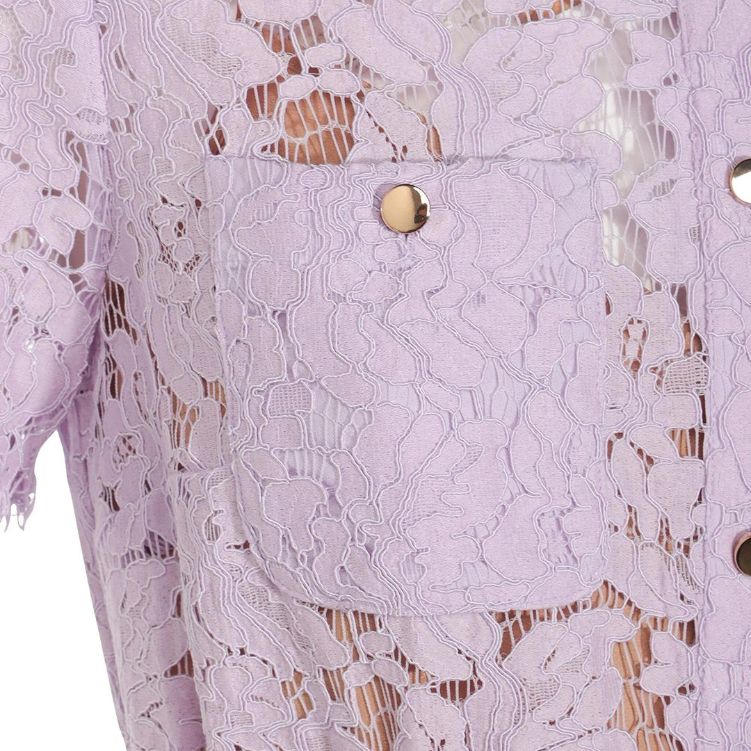 Club21 - Self-Portrait - Lilac Lace Button Front Midi Dress - DRESSES - Purple