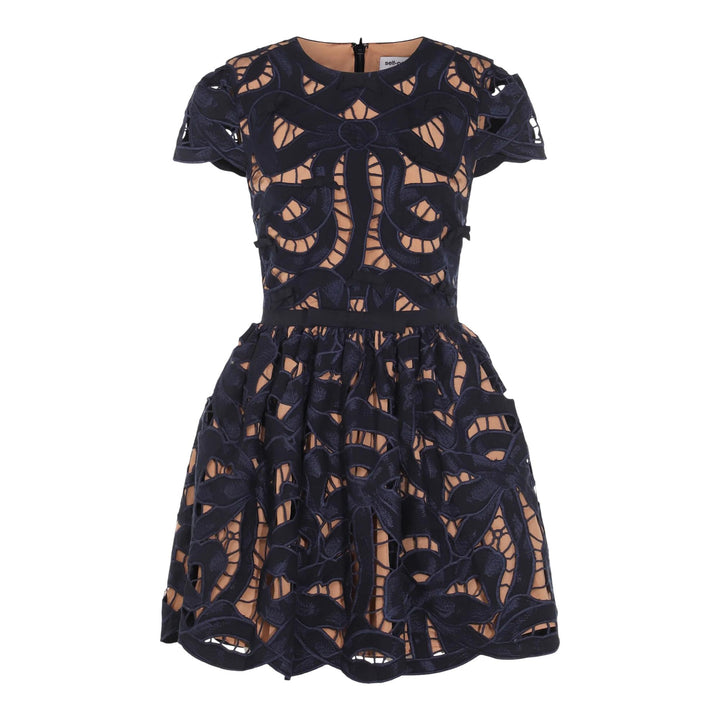 Club21 - Self-Portrait - Navy Bow Embroidered Mini Dress - WOVEN DRESSES - Blue